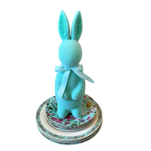 Grace Teaware Fine Porcelain 9in Salad Plates Aqua Blue Floral Set of 4 New - Picture 14 of 15